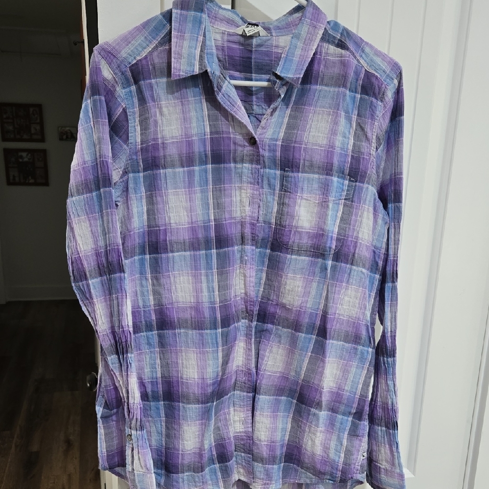 Medium Tall Purple and Blue Plaid Button-Down Shirt